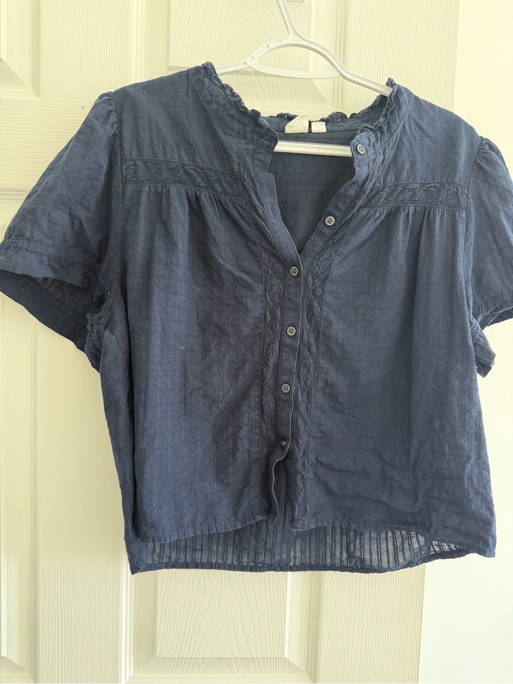 GAP Navy Short-Sleeve Button Front Blouse